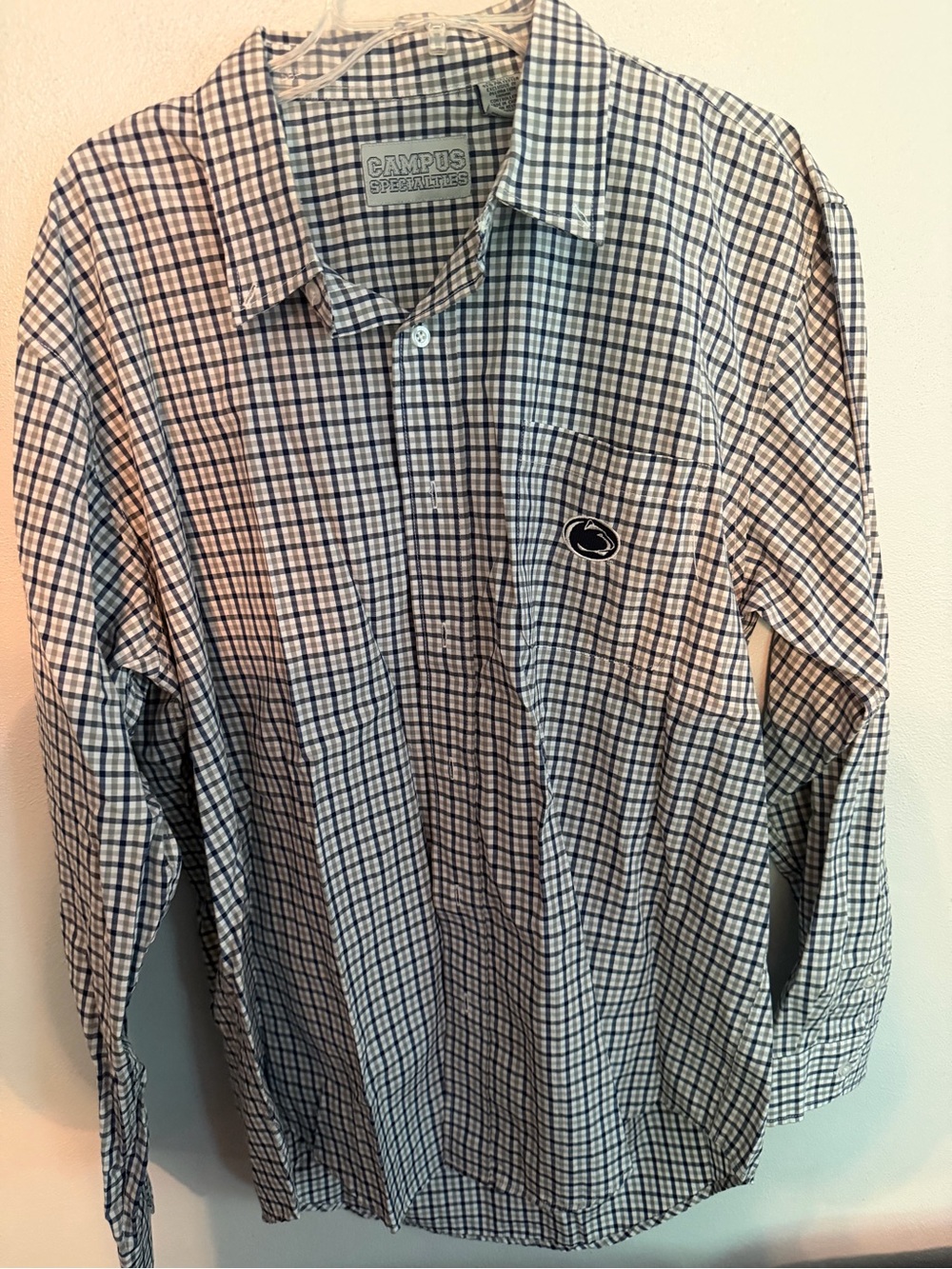 Campus Crew Long-Sleeve White & Navy Plaid Button-Down Shirt